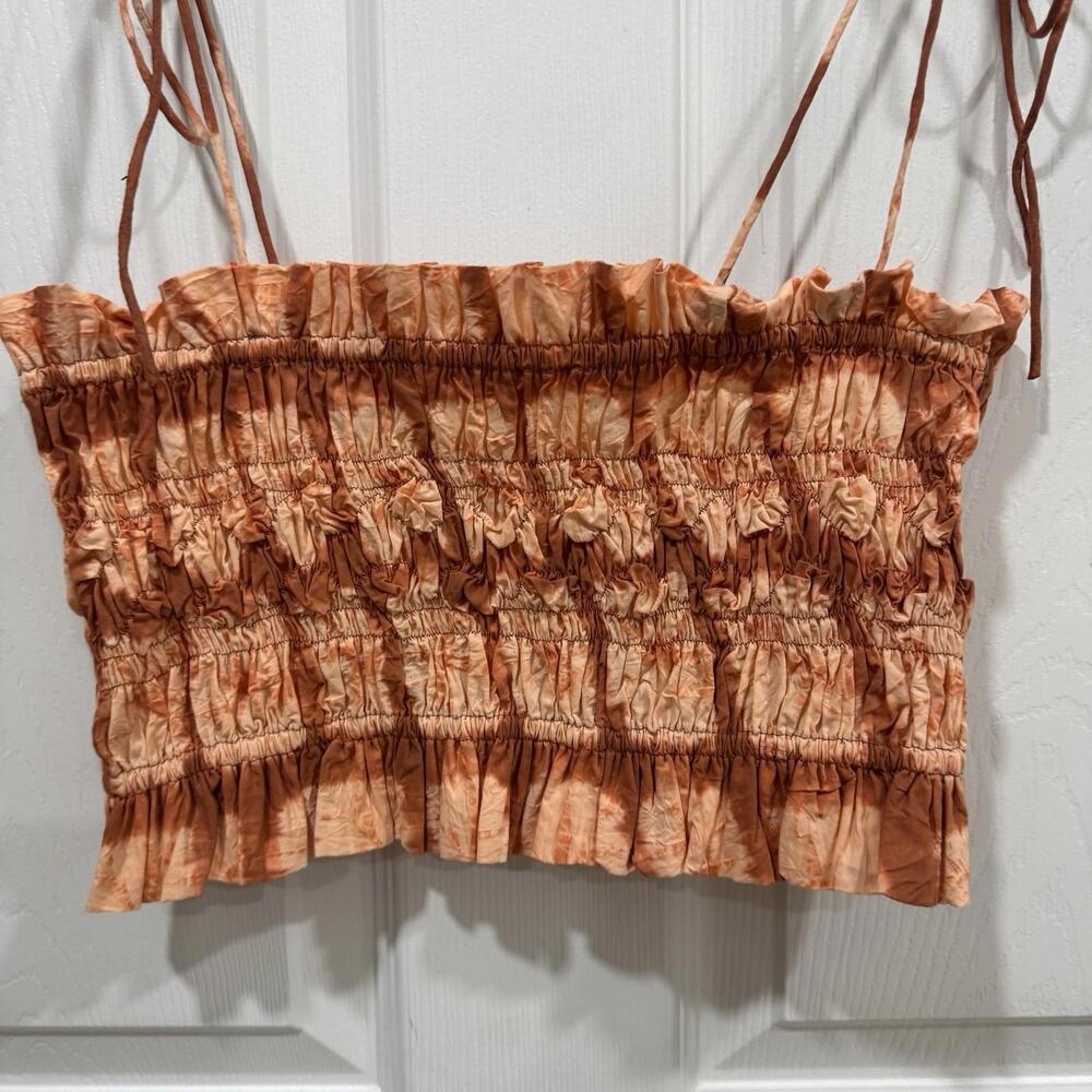 Ulla Johnson Riya Sequoia Smocked Shibori Cotton Bralette Crop Top Size 4 -$250 - Picture 5 of 11